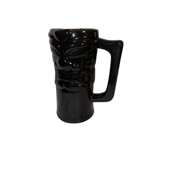 Black Ceramic Tiki Mug Polynesian Barware Retro Cocktail Drink Cup Gloss Finish - Picture 5 of 7